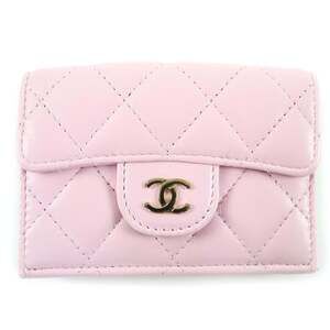 CHANEL Authentic Pink Lambskin Leather Logo Wallet